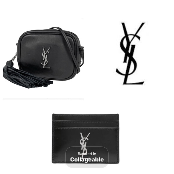 ‼️SET‼️YSL 🖤WOW ‼️🖤🤍‼️Fringe Blogger Shoulder Bag Leather Black & Card HOLDER‼️ - Picture 1 of 13